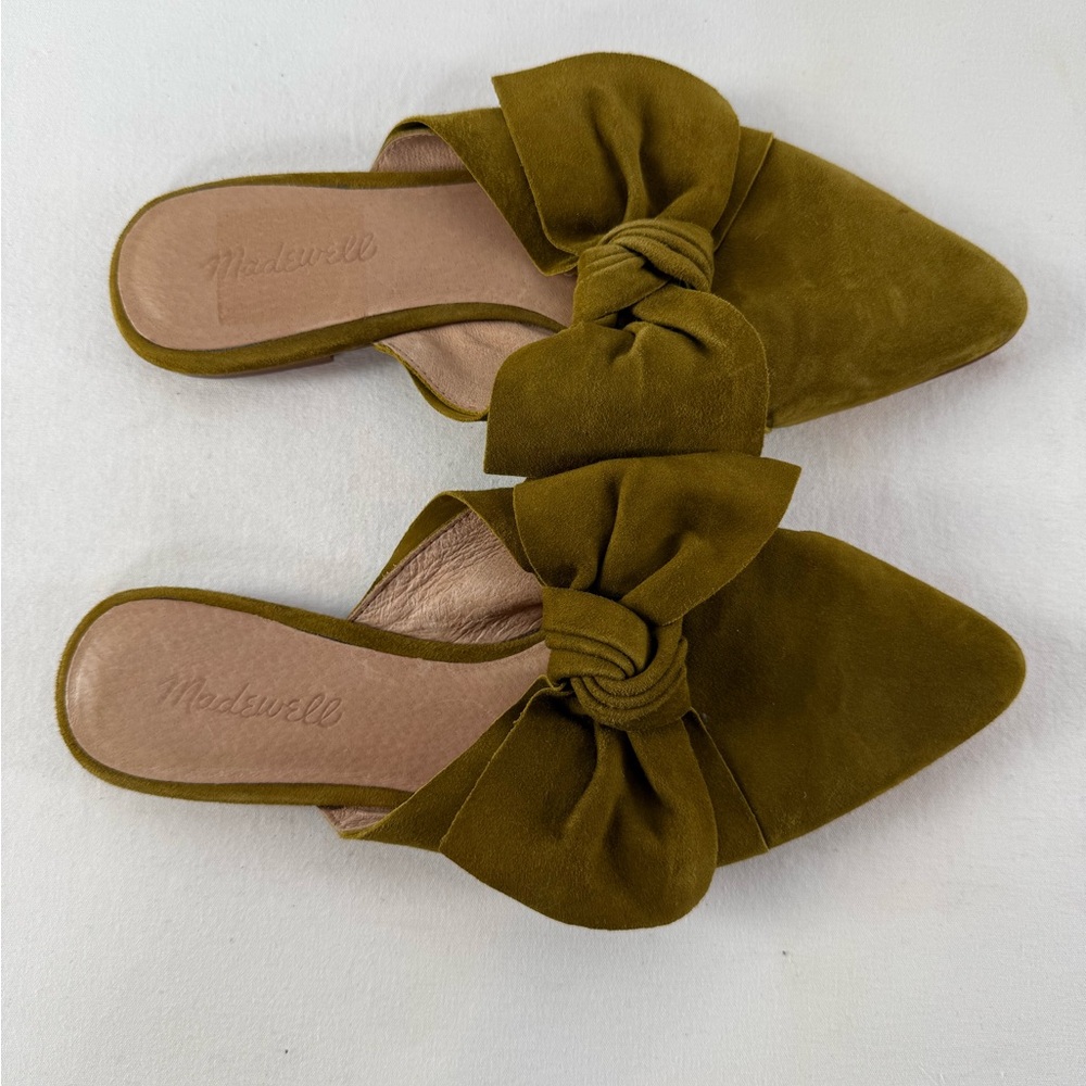 Madewell The Remi Bow Suede Mule in Spiced‎ Olive Green Size 8.5 - Picture 3 of 7